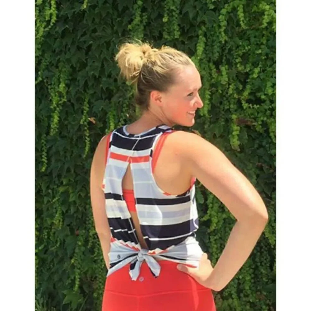 Lululemon All Tied Up Tank Beach Blanket Stripe Size M Pima cotton